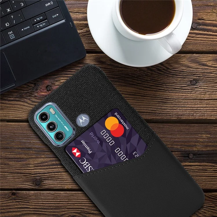 Custodia ibrida per telefono KSQ Cloth + Leather + PC Combo ben protetta con slot per schede per Motorola Moto G60 - Nero