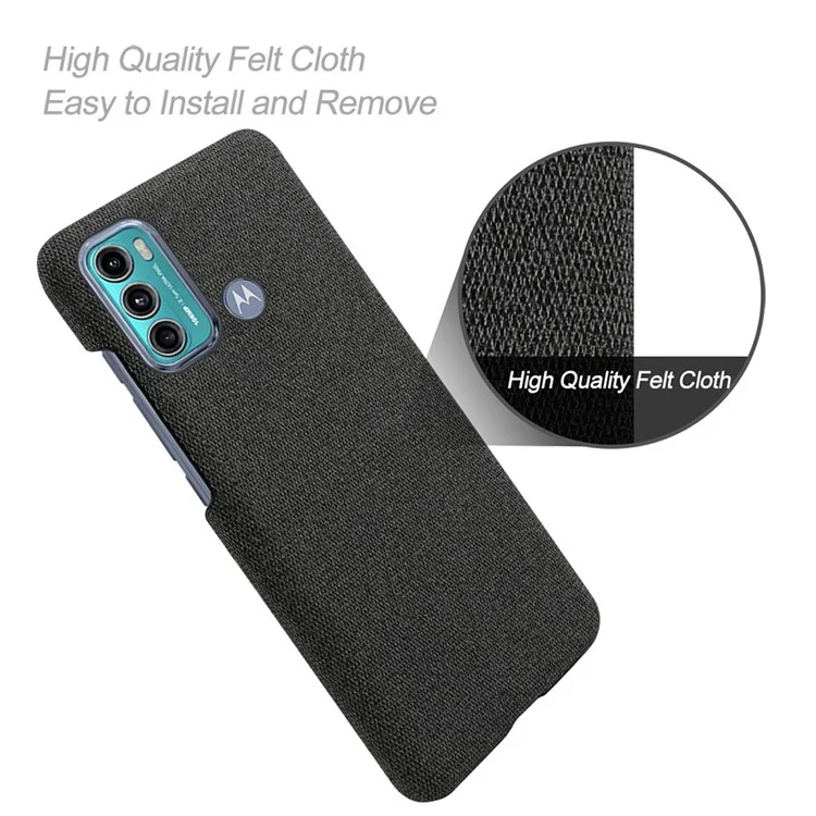 KSQ Well-Protected Solid Color Cloth Texture Plastic Hard Cover Case for 	Motorola Moto G60 - Black