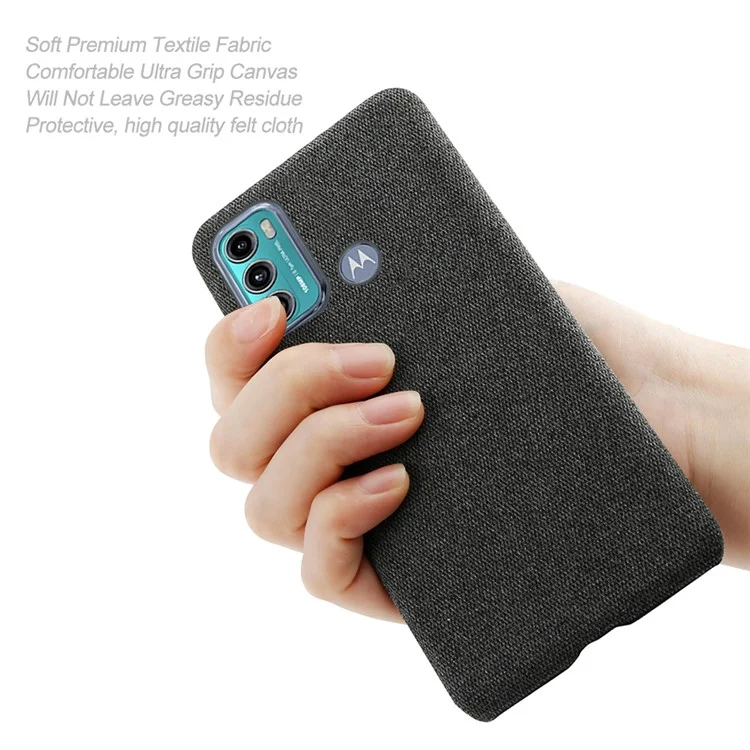 KSQ Well-Protected Solid Color Cloth Texture Plastic Hard Cover Case for 	Motorola Moto G60 - Black