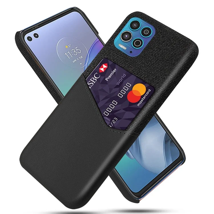 KSQ -stoff + Leder + PC Combo Hybrid Telefonhülle Mit Kartensteckplatz Für Motorola Moto G100/Edge S - Schwarz