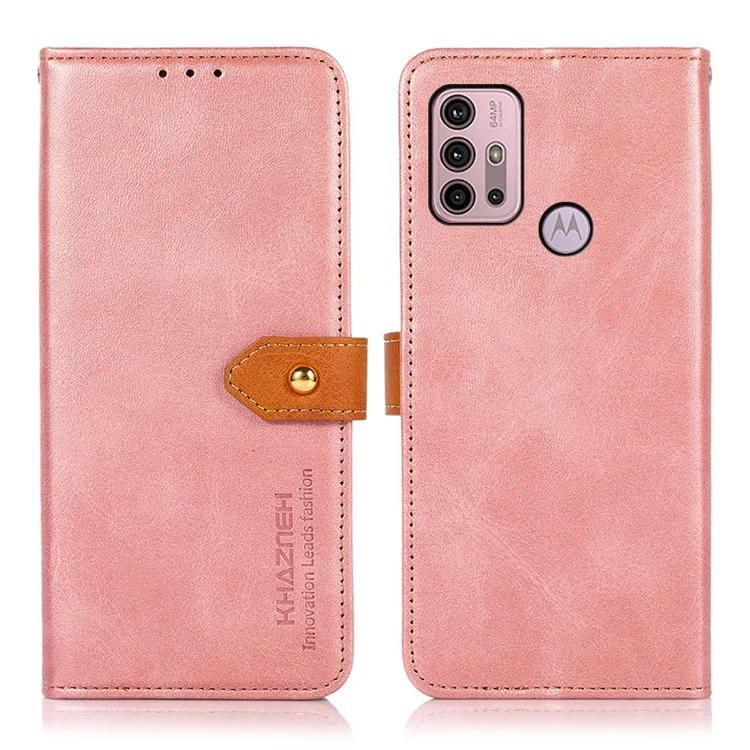 KHAZNEH Leather Cell Phone Stand Case Cover Protector with Golden Magnetic Clasp for Motorola Moto G30/G20/G10 4G/G10 Power - Rose Gold