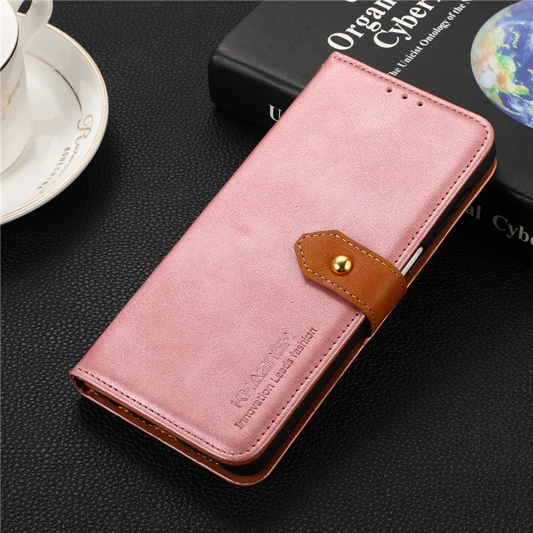 KHAZNEH Leather Cell Phone Stand Case Cover Protector with Golden Magnetic Clasp for Motorola Moto G30/G20/G10 4G/G10 Power - Rose Gold