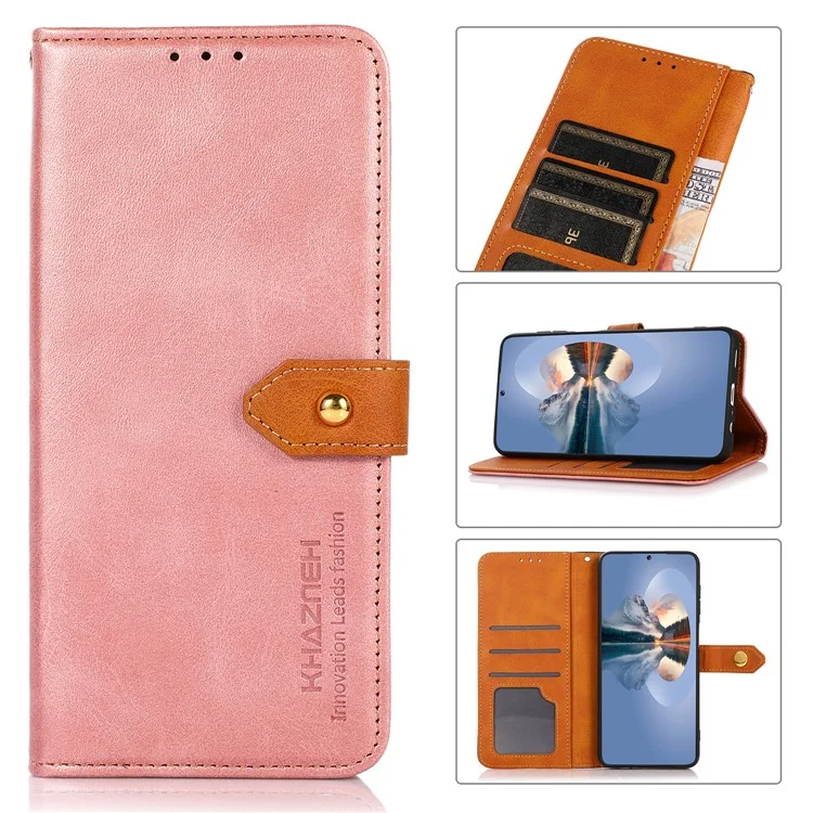 KHAZNEH Leather Cell Phone Stand Case Cover Protector with Golden Magnetic Clasp for Motorola Moto G30/G20/G10 4G/G10 Power - Rose Gold