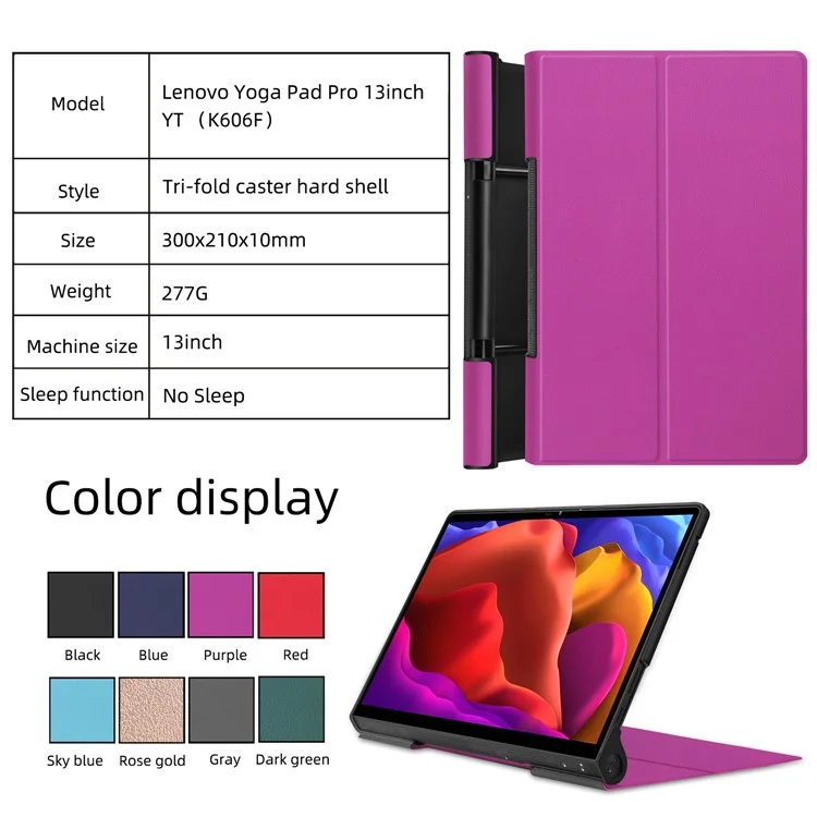 Custodia in pelle PU semplice con supporto per Lenovo Yoga Pad Pro 13 pollici/Yoga Tab 13 - Nero
