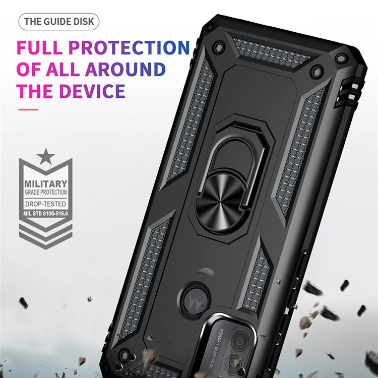 Stoßfester Hybrid-Handyhülle mit Ringtragegriff und Ständer für Motorola Moto G50 - Schwarz