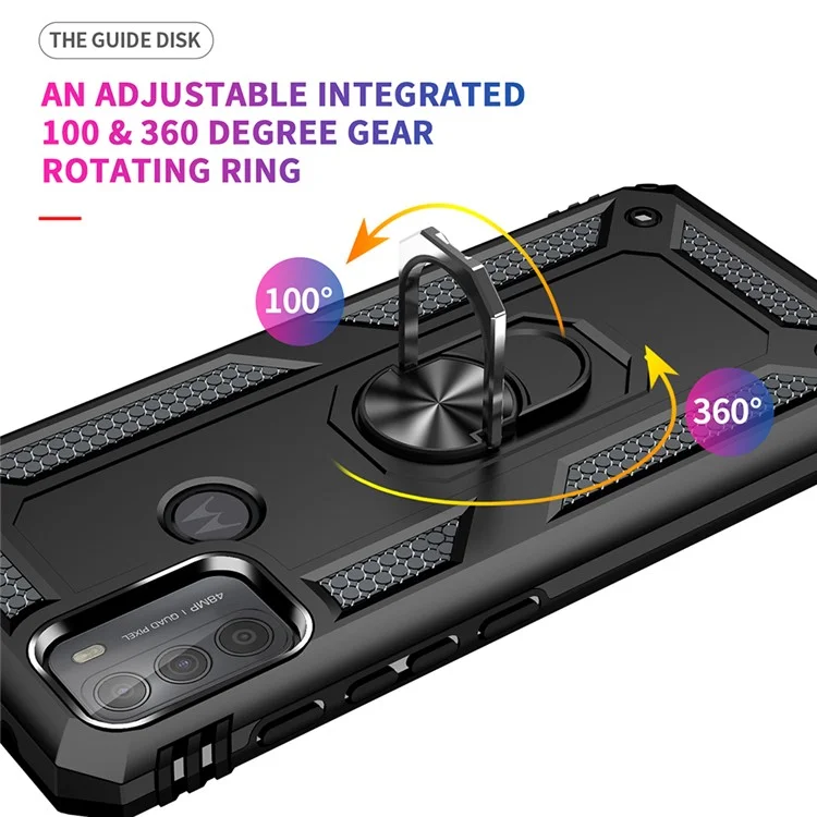 Stoßfester Hybrid-Handyhülle mit Ringtragegriff und Ständer für Motorola Moto G50 - Schwarz