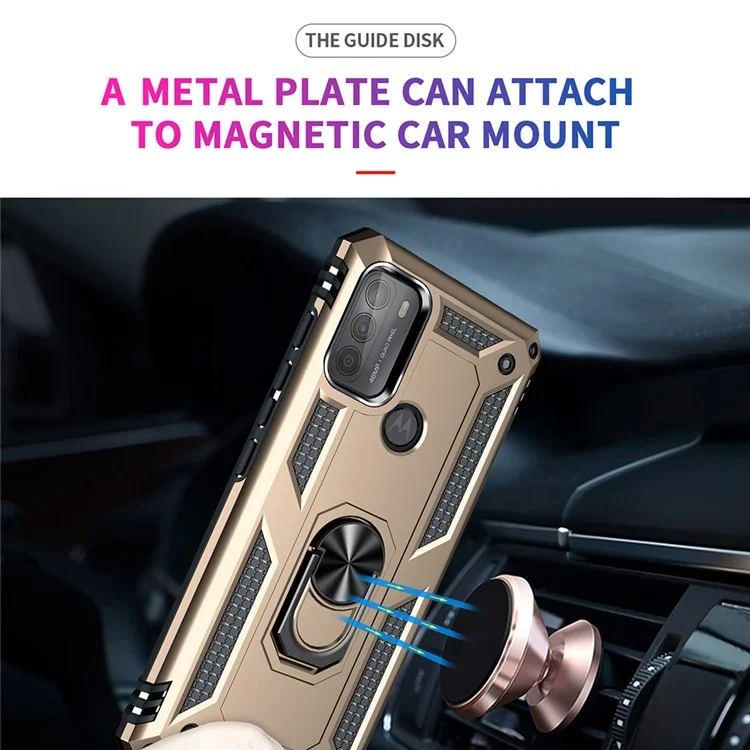 Drop-Proof Hybrid Phone Cover Shell with Ring Kickstand for Motorola Moto G50 - Gold