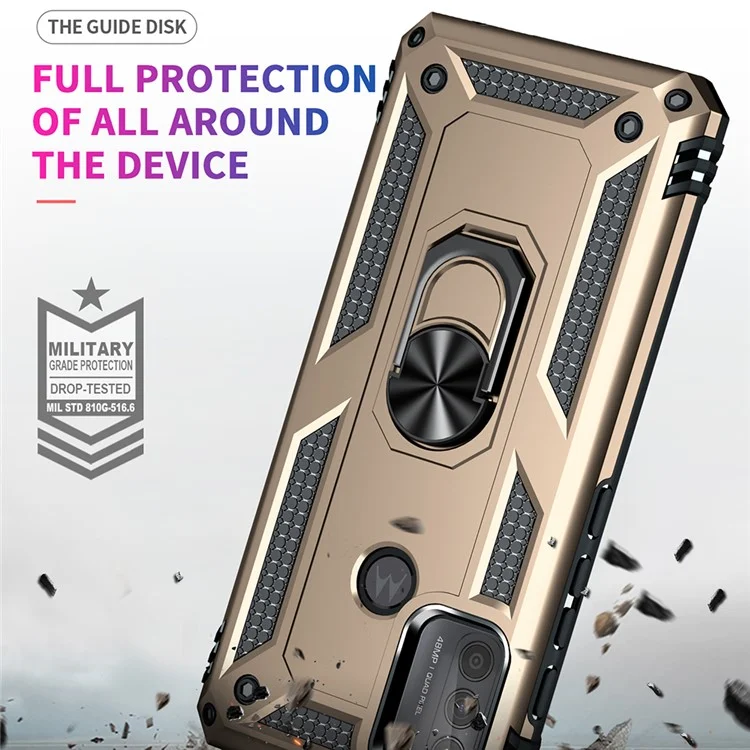 Drop-Proof Hybrid Phone Cover Shell with Ring Kickstand for Motorola Moto G50 - Gold