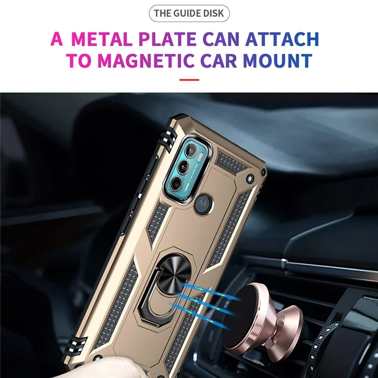 Miltary Grade Drop Protection Magnetic Ring Kickstand Hybrid Plastic PC+TPU Impact Resistant Case Cover for Motorola Moto G60 / G40 Fusion - Gold