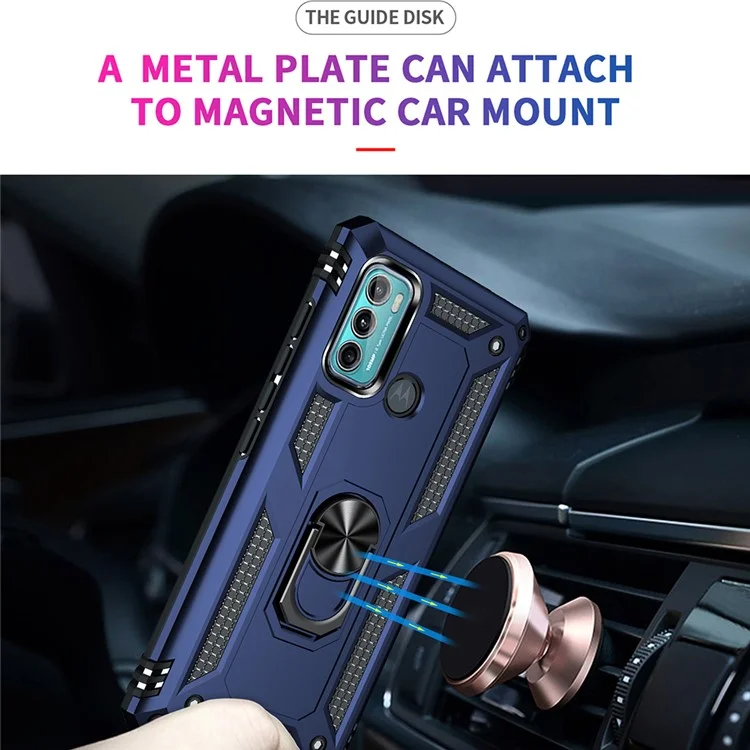 Miltary Grade Drop Protection Magnetic Ring Kickstand Hybrid Plastic PC+TPU Impact Resistant Case Cover for Motorola Moto G60 / G40 Fusion - Blue