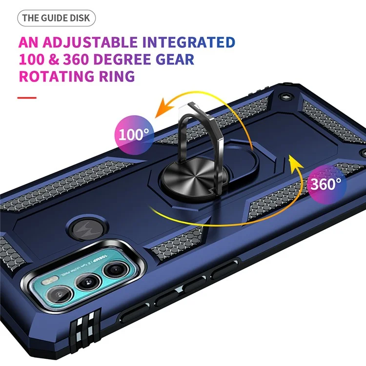 Miltary Grade Drop Protection Magnetic Ring Kickstand Hybrid Plastic PC+TPU Impact Resistant Case Cover for Motorola Moto G60 / G40 Fusion - Blue