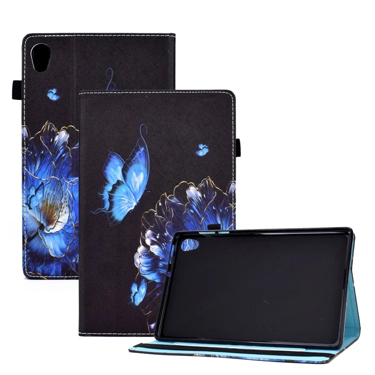 Muster-Druckständer-Deckkartenschlitze Schutzhülle mit Gummiband für Lenovo Tab M10 HD Gen 2 - Schmetterling und Blume