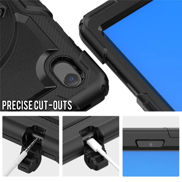 PC + Silicone + PET Front Film Tablet Combo Shell with Kickstand and Shoulder Strap for Lenovo Tab M10 HD Gen 2 TB-306X(F) - Black/Black