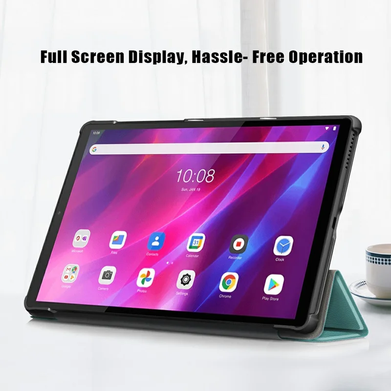 Tri-fold Soft Leather Flip Stand Smart Protective Cover with Sleep / Wake Feature for Lenovo Tab K10/Tab M10 Plus - Green