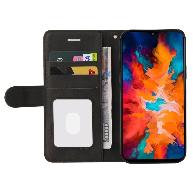 Ledertasche für Motorola Moto G50, Brieftasche mit Ständer, farbige Zusammensetzung, Handyhülle - Schwarz