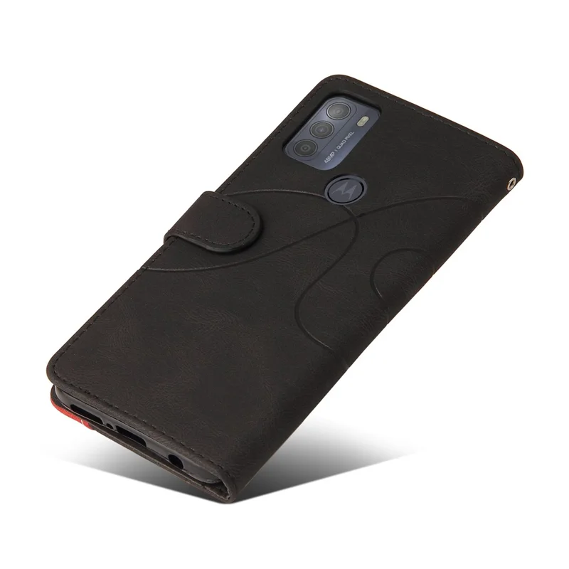 Ledertasche für Motorola Moto G50, Brieftasche mit Ständer, farbige Zusammensetzung, Handyhülle - Schwarz