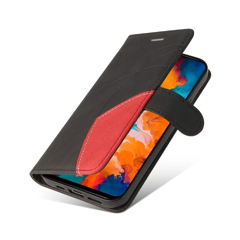 Ledertasche für Motorola Moto G50, Brieftasche mit Ständer, farbige Zusammensetzung, Handyhülle - Schwarz