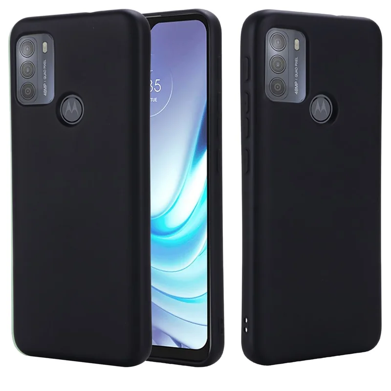 Multiple Color Liquid Silicone Phone Protective Shell with Strap for Motorola Moto G50 - Black