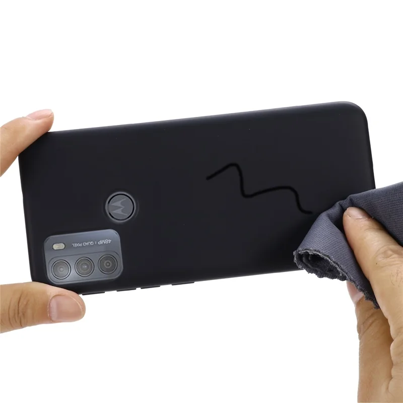 Multiple Color Liquid Silicone Phone Protective Shell with Strap for Motorola Moto G50 - Black