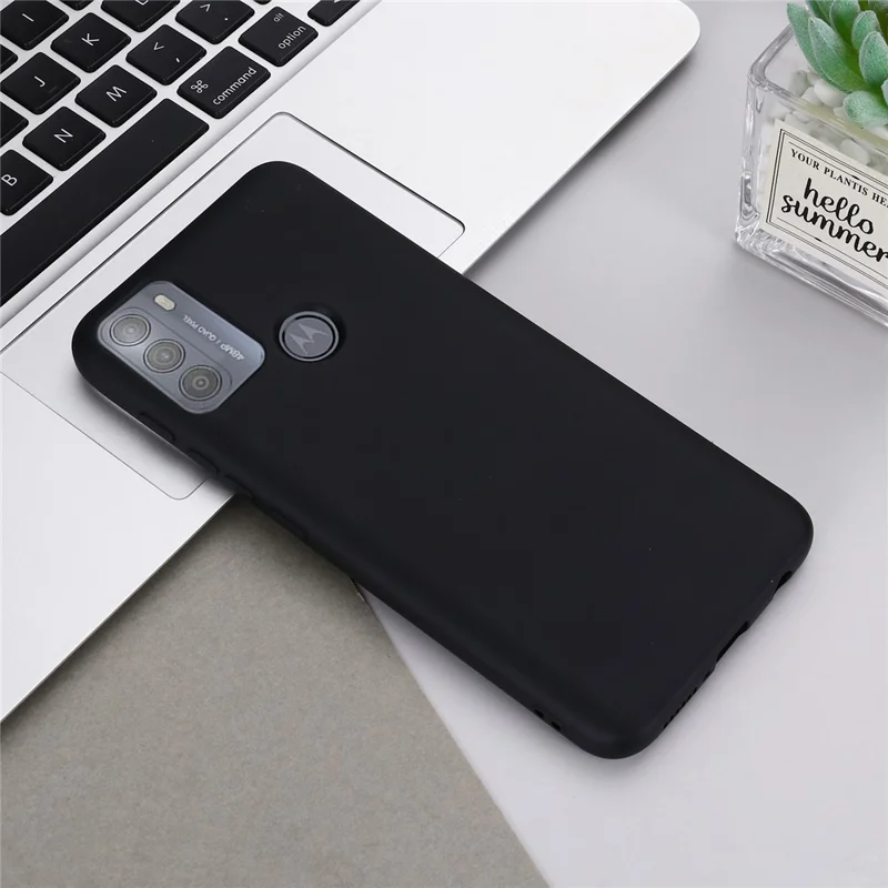 Multiple Color Liquid Silicone Phone Protective Shell with Strap for Motorola Moto G50 - Black