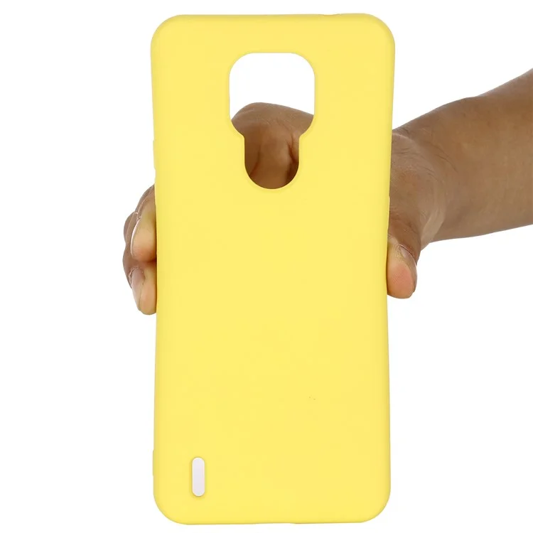 Plain Liquid Silicone Phone Protective Case + Handy Strap for Motorola Moto E7 2020 - Yellow