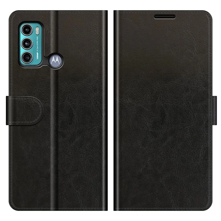 Full Protection Crazy Horse Texture Leather Case with Wallet Stand for Motorola Moto G60/G40 Fusion - Black