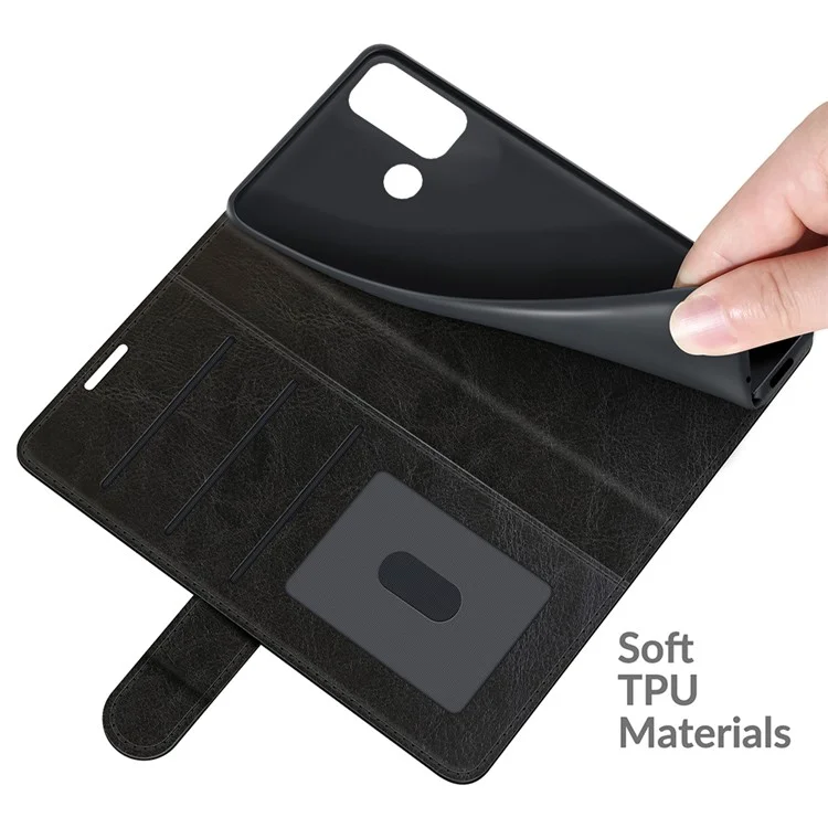 Full Protection Crazy Horse Texture Leather Case with Wallet Stand for Motorola Moto G60/G40 Fusion - Black