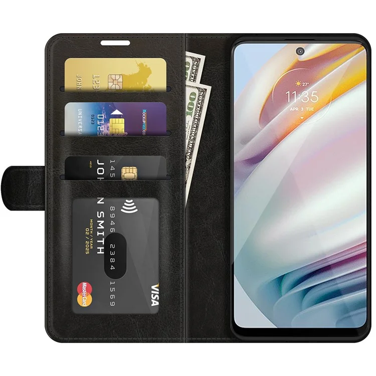 Full Protection Crazy Horse Texture Leather Case with Wallet Stand for Motorola Moto G60/G40 Fusion - Black