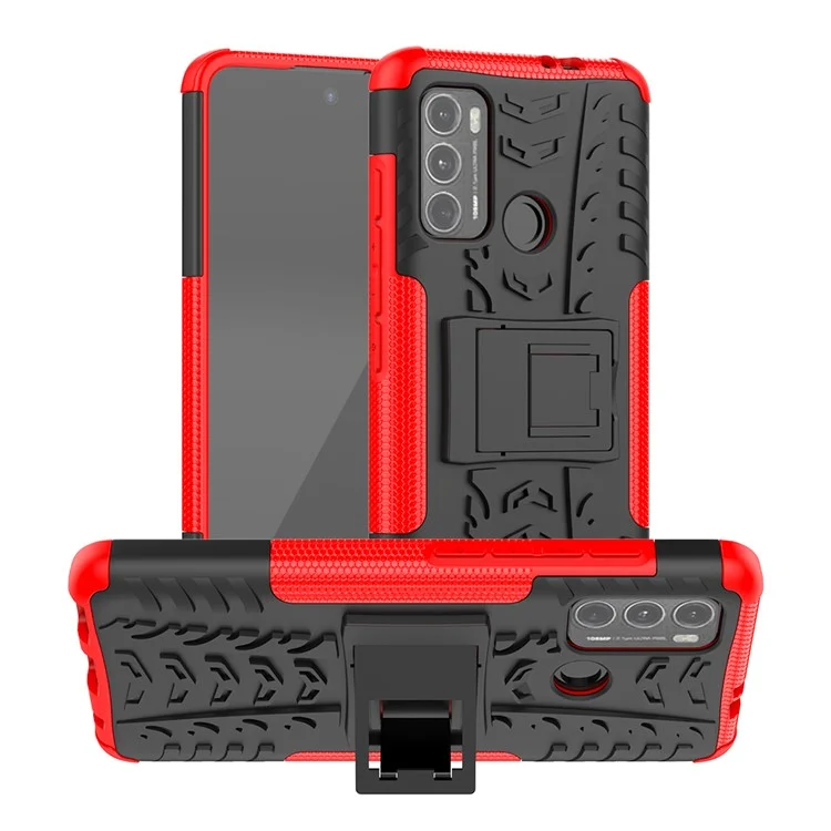 Surface de Neumáticos PC + TPU Caja de Caja Híbrida de Teléfono Celular Con Papel de Patada Para Motorola Moto G60 - Rojo