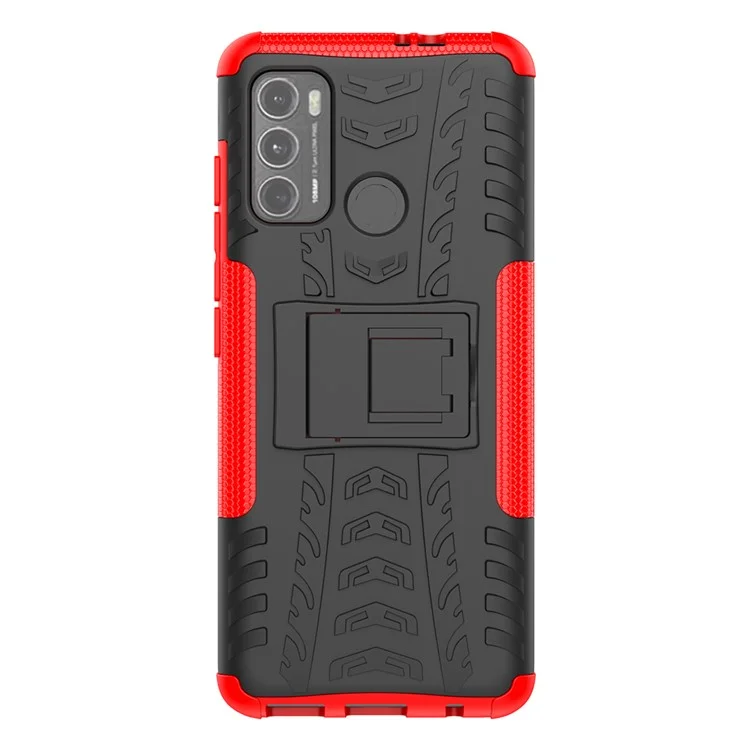 Surface de Neumáticos PC + TPU Caja de Caja Híbrida de Teléfono Celular Con Papel de Patada Para Motorola Moto G60 - Rojo