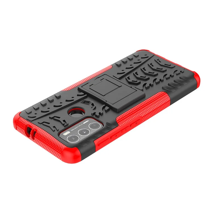 Surface de Neumáticos PC + TPU Caja de Caja Híbrida de Teléfono Celular Con Papel de Patada Para Motorola Moto G60 - Rojo