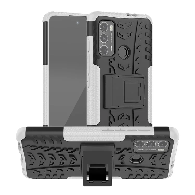 Shell de Boîtier Hybride de Téléphone Portable Tire Surface PC + TPU Avec Kickstand Pour Motorola Moto G60 - Argent