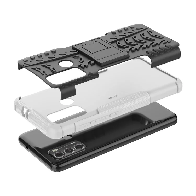 Surface Del Pneumatico PC + Guscio di Custodia Ibrida Del Telefono Cellulare TPU Con Cavalletto Per Motolala Moto G60 - D'argento