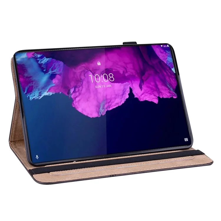 Couvercle de Support de Tablette en Cuir Simple Résistant à Drop Avec Support de Carte et Sangle Pour Lenovo Tab P11 / P11 5G Tb-j606f / J606x - le Noir