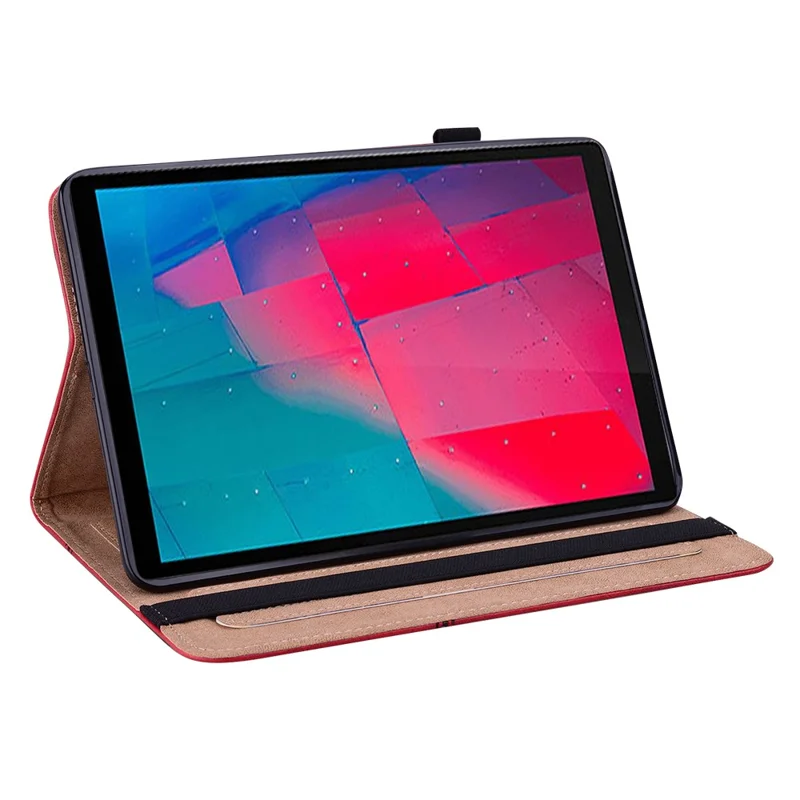 Plain Leather Tablet Cover with Card Holder and Foldable Stand for Lenovo Tab M10 HD Gen 2 X306X - Red