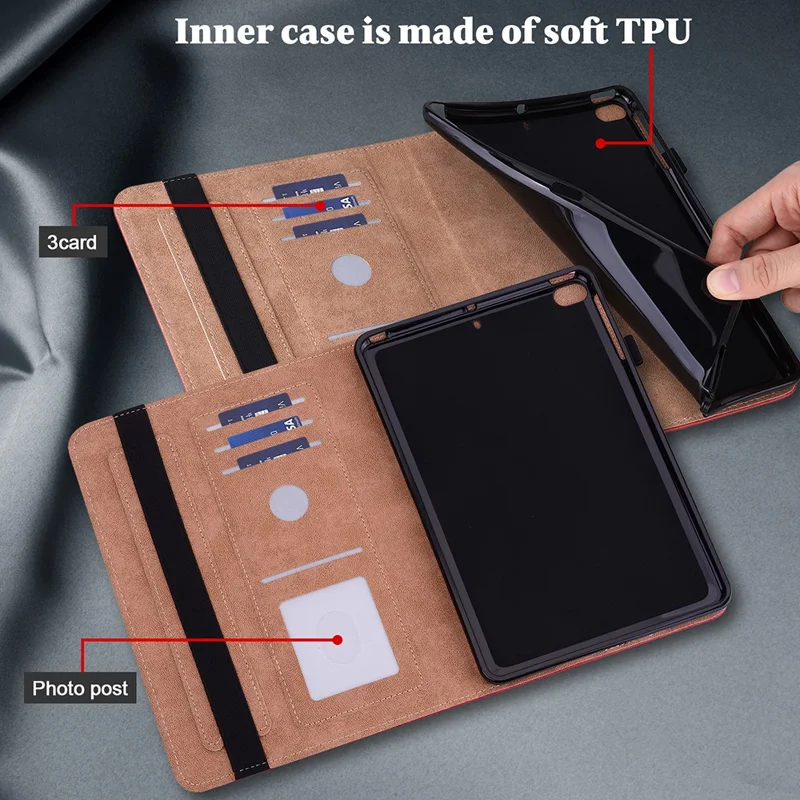 Plain Leather Tablet Cover with Card Holder and Foldable Stand for Lenovo Tab M10 HD Gen 2 X306X - Red