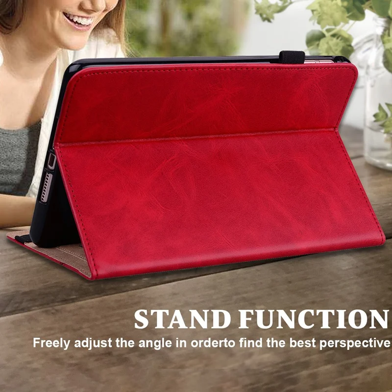 Plain Leather Tablet Cover with Card Holder and Foldable Stand for Lenovo Tab M10 HD Gen 2 X306X - Red