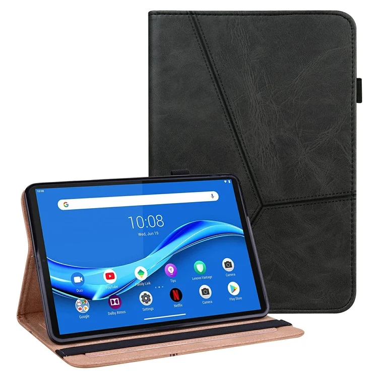 Anti-Scratch Plain Leather Tablet Stand Cover with Card Holder for Lenovo Tab M10 Plus/M10 FHD Plus TB-X606F/TB-606X - Black