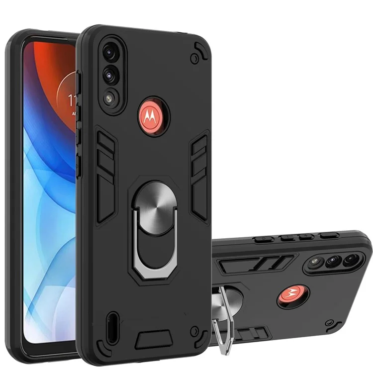 Vollständiger Schutz aus hartem Kunststoff, weichem TPU-Hybrid-Gehäuse mit Ständer für Motorola Moto E7 Power/Moto E7i Power - Schwarz