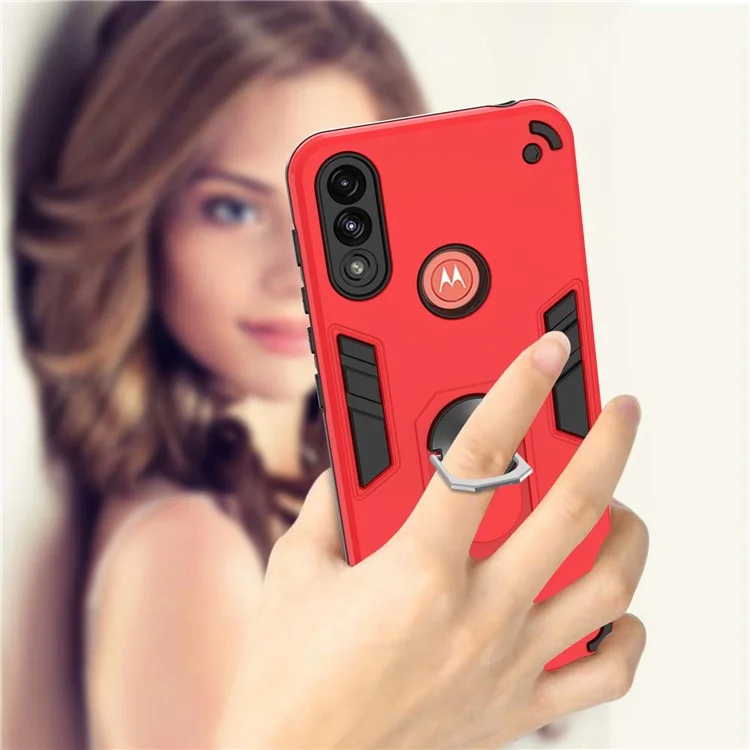 Vollständiger Schutz aus hartem Kunststoff, weichem TPU-Hybrid-Gehäuse mit Ständer für Motorola Moto E7 Power/Moto E7i Power - Schwarz
