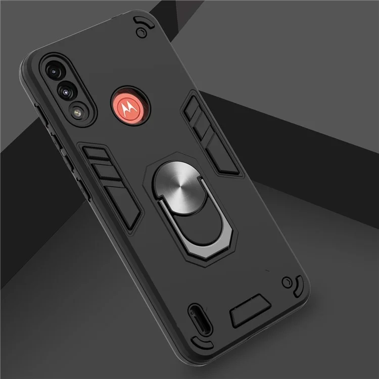 Full Protective Hard Plastic Soft TPU Hybrid Case with Kickstand for Motorola Moto E7 Power/Moto E7i Power - Black