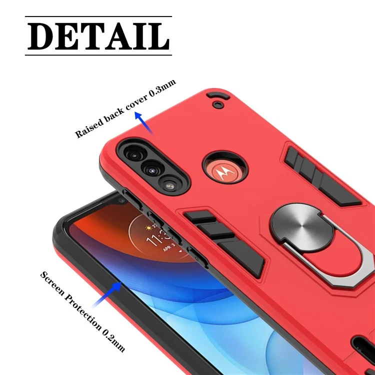 Vollständiger Schutz aus hartem Kunststoff, weichem TPU-Hybrid-Gehäuse mit Ständer für Motorola Moto E7 Power/Moto E7i Power - Schwarz