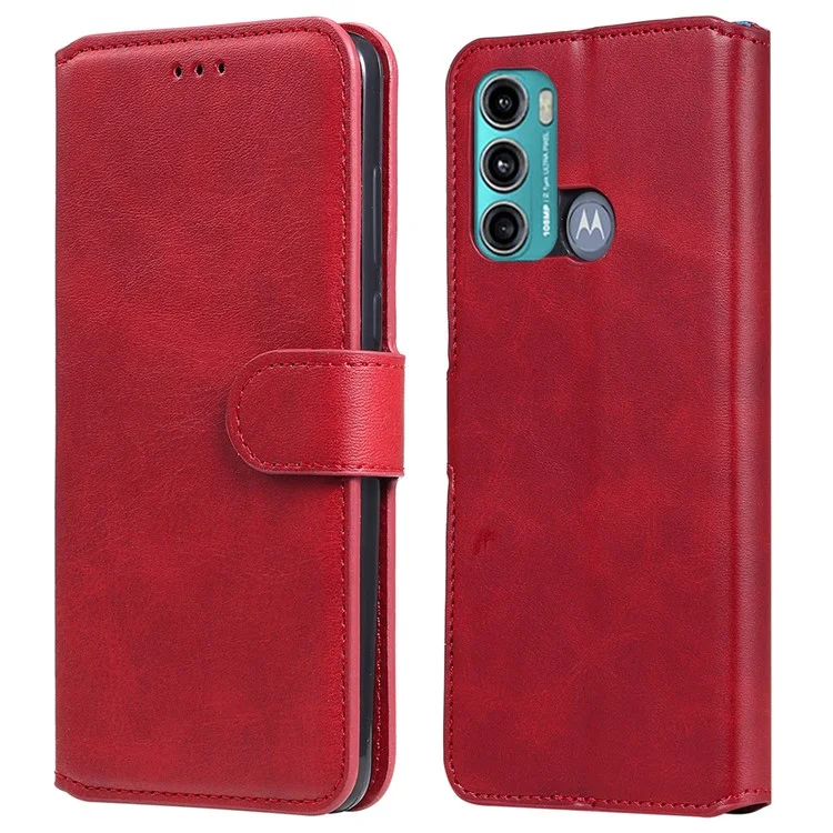 Magnetic Closure PU Leather Phone Cover Wallet Stand Case for Motorola Moto G60/Moto G40 Fusion - Red