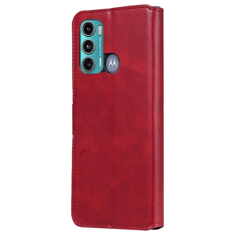 Magnetic Closure PU Leather Phone Cover Wallet Stand Case for Motorola Moto G60/Moto G40 Fusion - Red