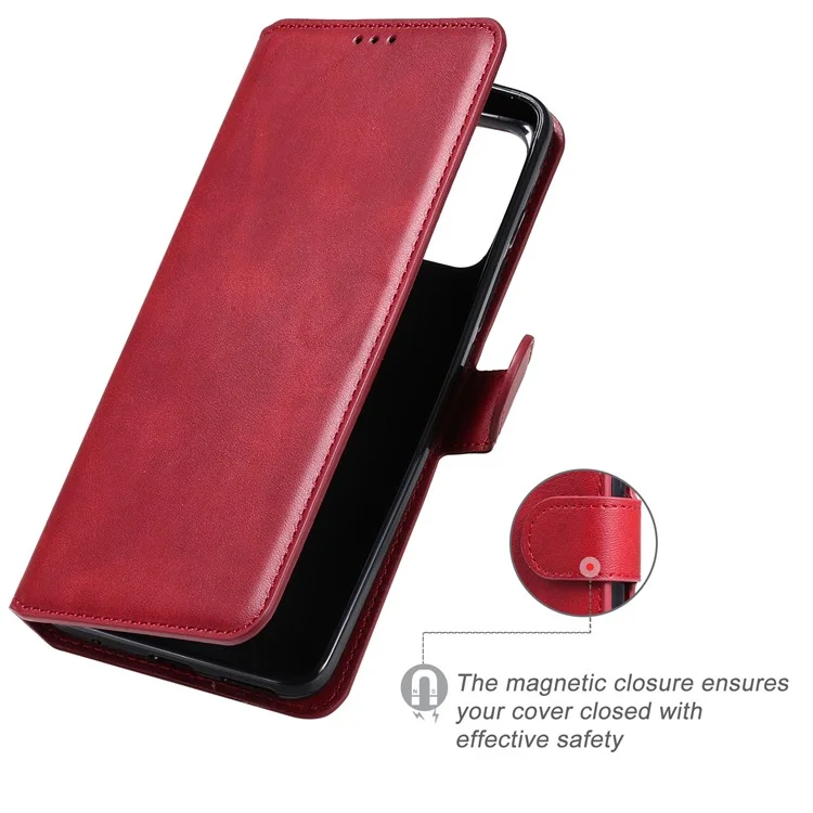 Magnetic Closure PU Leather Phone Cover Wallet Stand Case for Motorola Moto G60/Moto G40 Fusion - Red