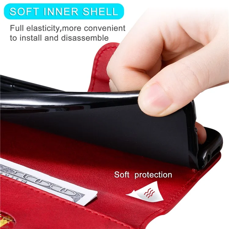 Magnetic Closure PU Leather Phone Cover Wallet Stand Case for Motorola Moto G60/Moto G40 Fusion - Red
