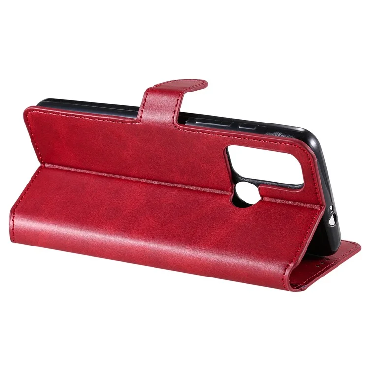 Magnetic Closure PU Leather Phone Cover Wallet Stand Case for Motorola Moto G60/Moto G40 Fusion - Red