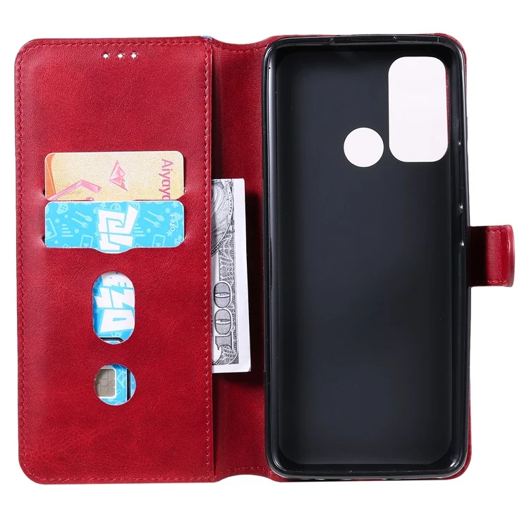 Magnetic Closure PU Leather Phone Cover Wallet Stand Case for Motorola Moto G60/Moto G40 Fusion - Red