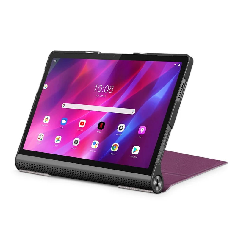 Plain PU Leather Good Shock-Absorption Tablet Cover with Kickstand for Lenovo Yoga Tab 11 - Purple