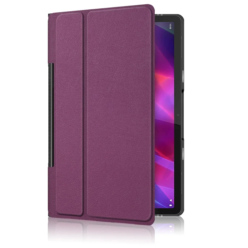 Plain PU Leather Good Shock-Absorption Tablet Cover with Kickstand for Lenovo Yoga Tab 11 - Purple